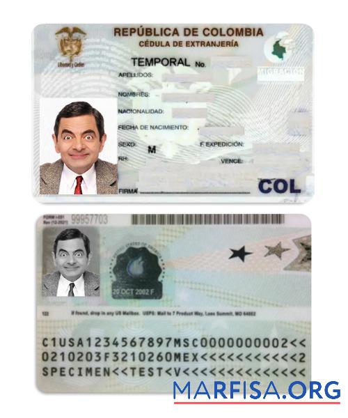 Blank Colombia residence permit real example
